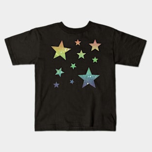 Rainbow Ombre Faux Glitter Stars Kids T-Shirt